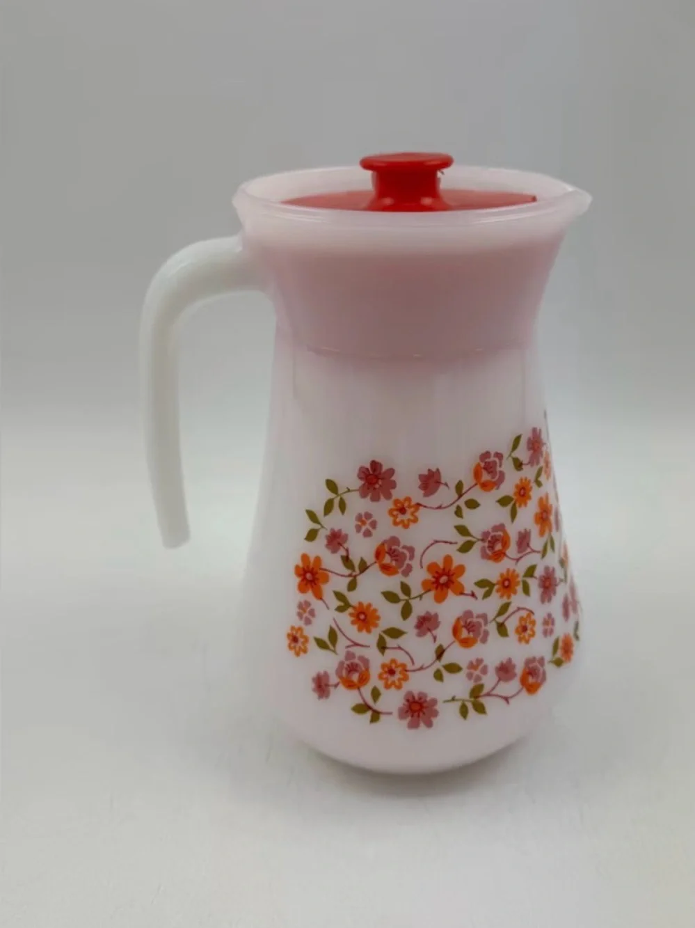 Vintage Arcopal Scania Pitcher France 1970s | Milk Glass Floral Jug with Lid | R